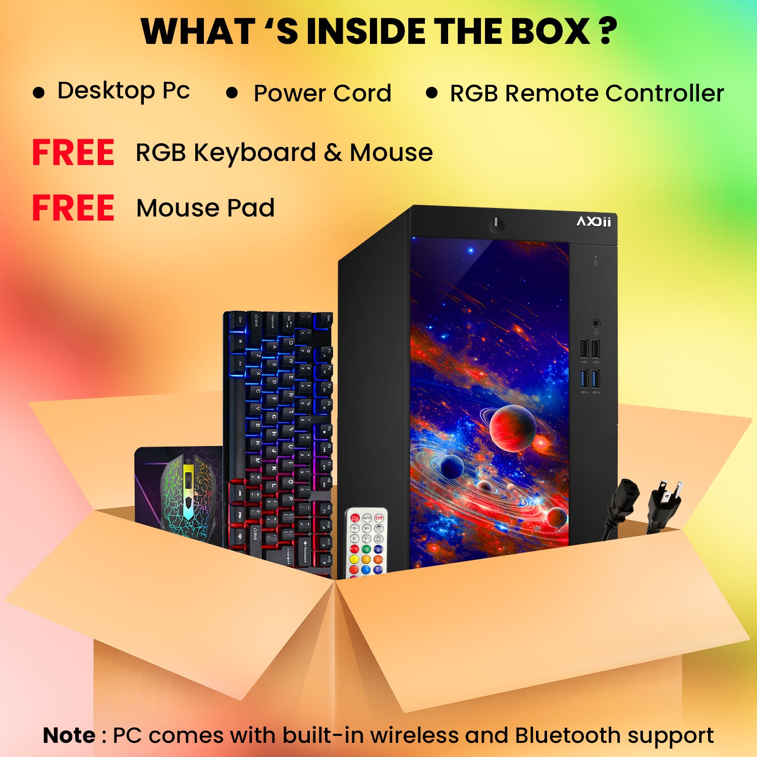AXOII COSMOS Gaming Desktop PC Computer, Intel Core i5 - 8th Gen Up to 4.10GHz processor, 16GB DDR4 RAM, 512GB - 1TB NVMe SSD, 24/27 Inch FHD Monitor, Wi-Fi, Bluetooth Adapter - Windows 11 Pro
