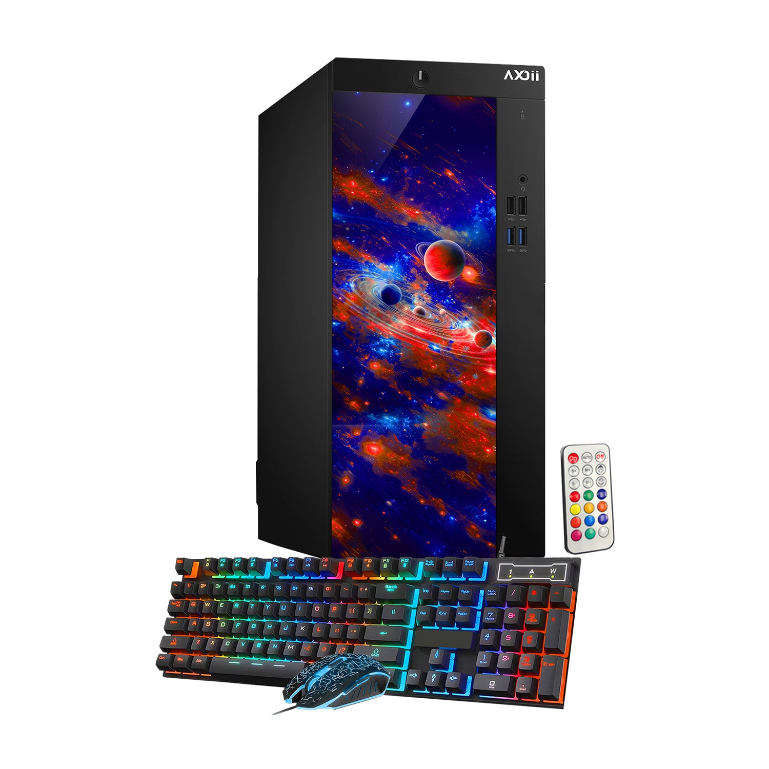 AXOII COSMOS Gaming Desktop PC Computer, Intel Core i5 - 8th Gen Up to 4.10GHz processor, 16GB DDR4 RAM, 512GB - 1TB NVMe SSD, 24/27 Inch FHD Monitor, Wi-Fi, Bluetooth Adapter - Windows 11 Pro