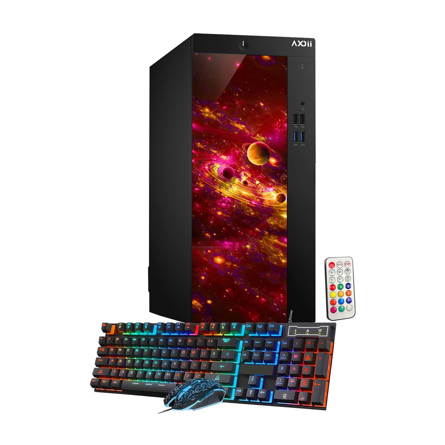 AXOII COSMOS RGB Gaming Desktop Computer PC, Intel Core I7 Processor, Graphics Card - RX 550 / GTX 1050 / GTX 1650 / RTX 3050, 32GB DDR4 RAM, 1TB SSD / NVMe SSD, Wi-Fi, Bluetooth - Windows10 Pro