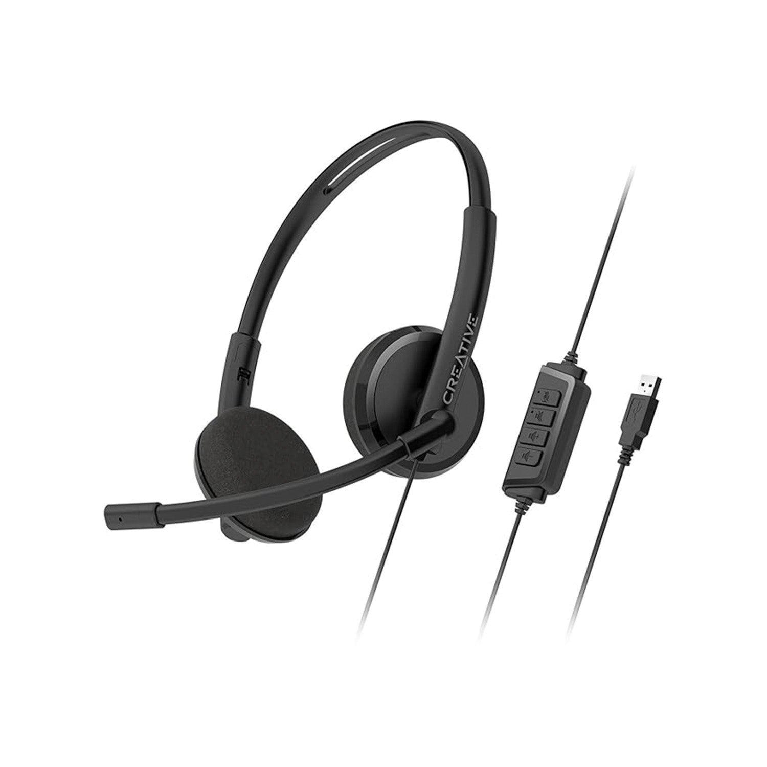 Creative HS-220 Wired Headset with Noise-Cancelling Mic and Inline Remote 30 mm Neodymium Drivers Plug-and-Play Compatible with any PC or Mac Computer USB-A port (51EF1070AA001)