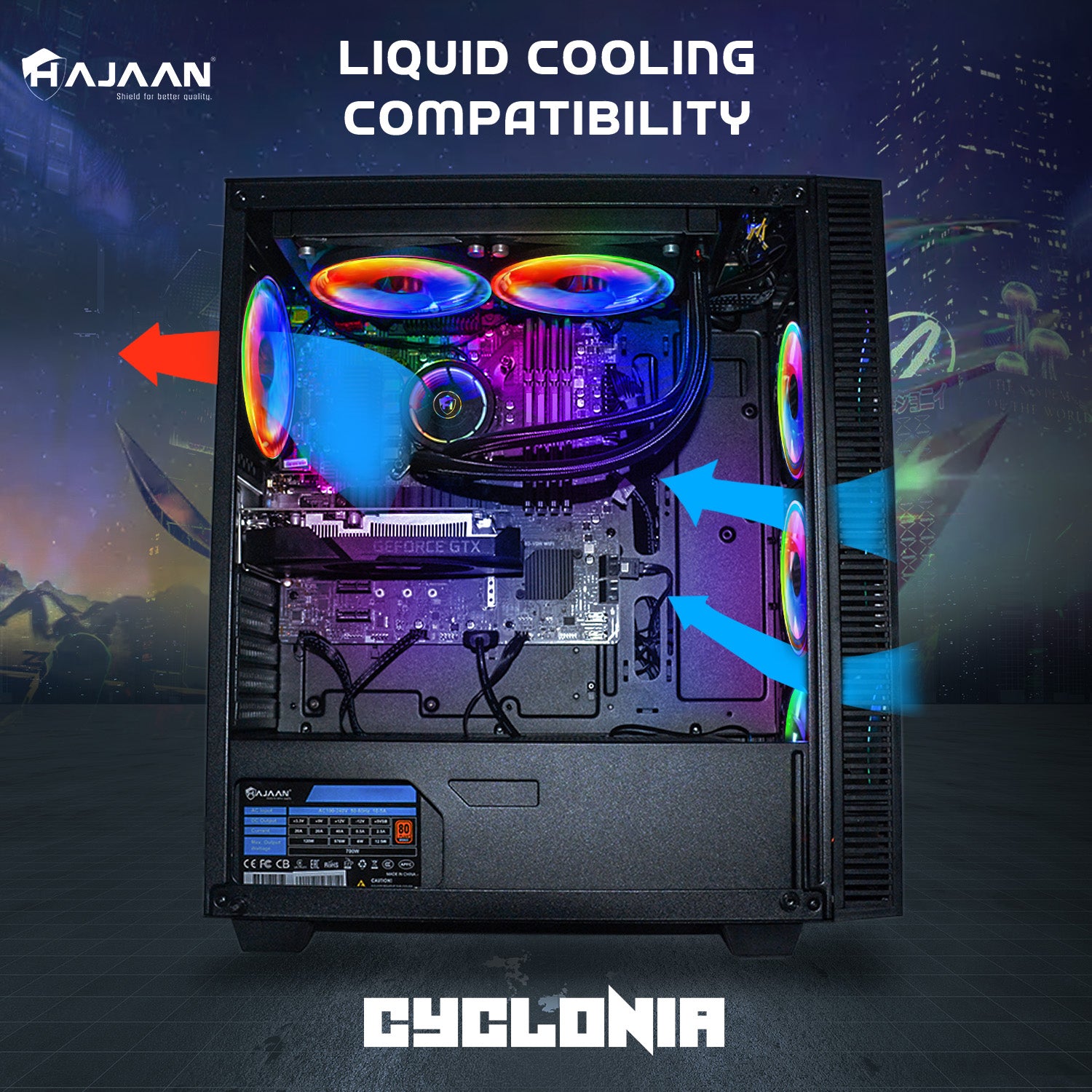 Liquid Cooled CYCLONIA Gaming Pc | 13th Gen Intel Core i7-13700F 16-Core Processor | GeForce RTX 3050/3060/4060/4060Ti/4070 Graphics | 32GB DDR4 RAM | 2TB NVMe SSD | 11AC Wi-Fi | Windows 11 Pro