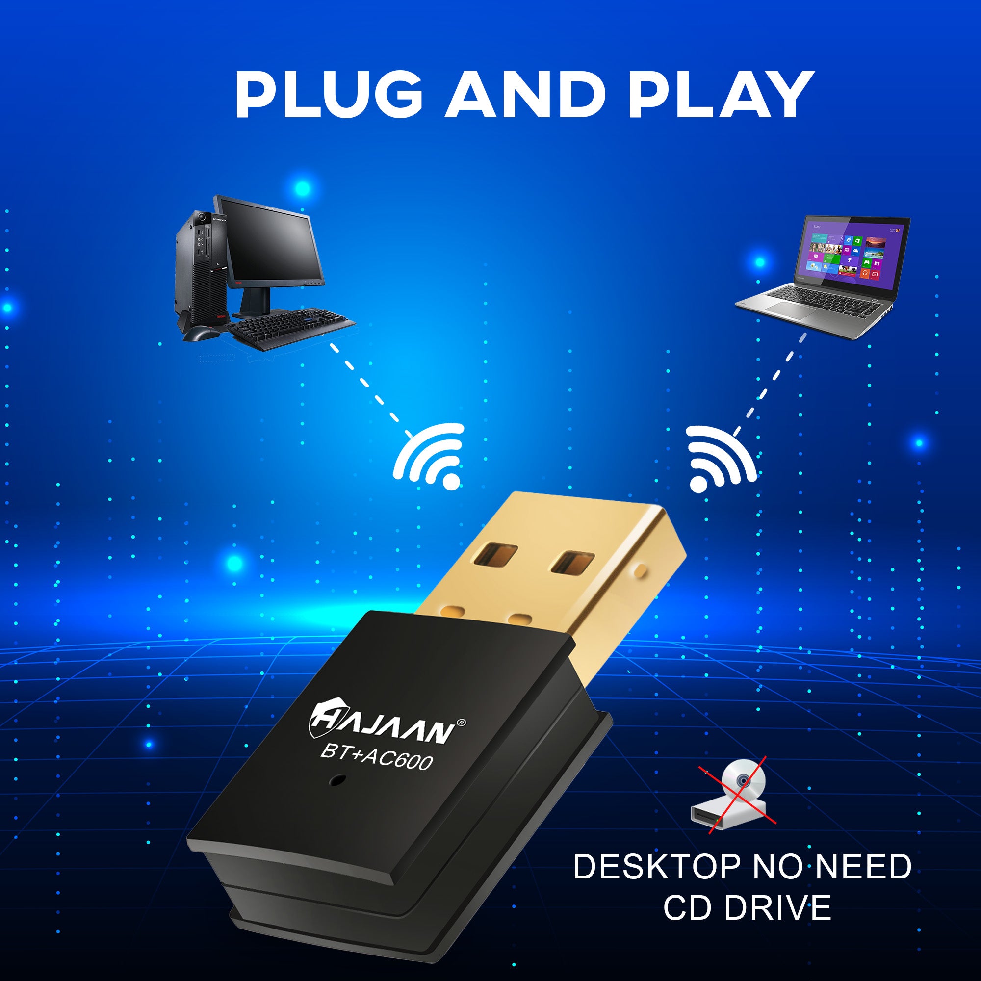 HAJAAN USB 2-in-1 WiFi and Bluetooth Adapter 600Mbps 2.4/5.8Ghz Dual Band Wireless Network Adapter for Desktop PC, Laptop, Bluetooth 5.0 Mini WiFi Dongle