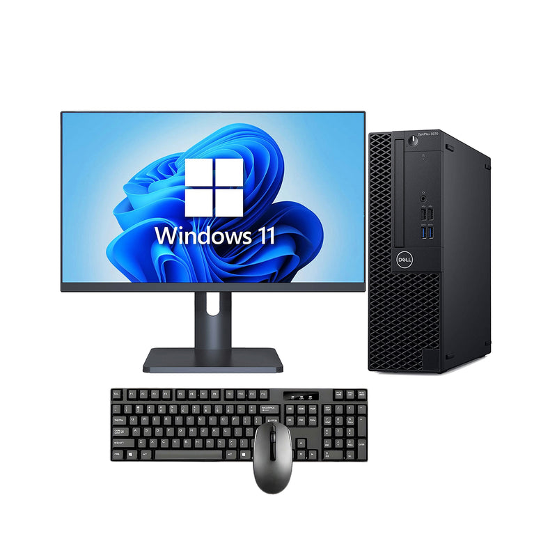 Dell OptiPlex 3070 SFF Desktop Computer PC Combo | 24inch/ 27inch Flat Screen | Intel 9th Gen Hexa-Core i5 up to 4.40 GHz Processor | 16GB - 32 GB RAM | 512GB - 2TB SSD | Windows 11 Pro | Wireless Keyboard and Mouse | WIFI - Refurbished