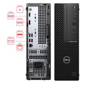 Dell OptiPlex 3080 SFF Desktop Computer - Black, Intel Core i5 10th Gen 4.50 GHz, 16GB - 32GB DDR4 RAM, 512GB - 2TB NVMe SSD, Windows 11 Pro, Wireless Keyboard and Mouse - Refurbished