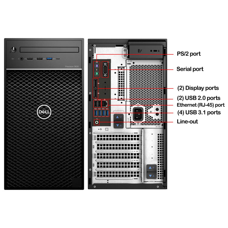 Dell Precision 3630 Tower Desktop Computer PC, Intel i5/ i7 - 8th Gen Processor, 16GB - 32GB DDR4 RAM, 512GB - 2TB SSD, Windows 11 Pro, RGB Keyboard and Mouse, WiFi - Refurbished