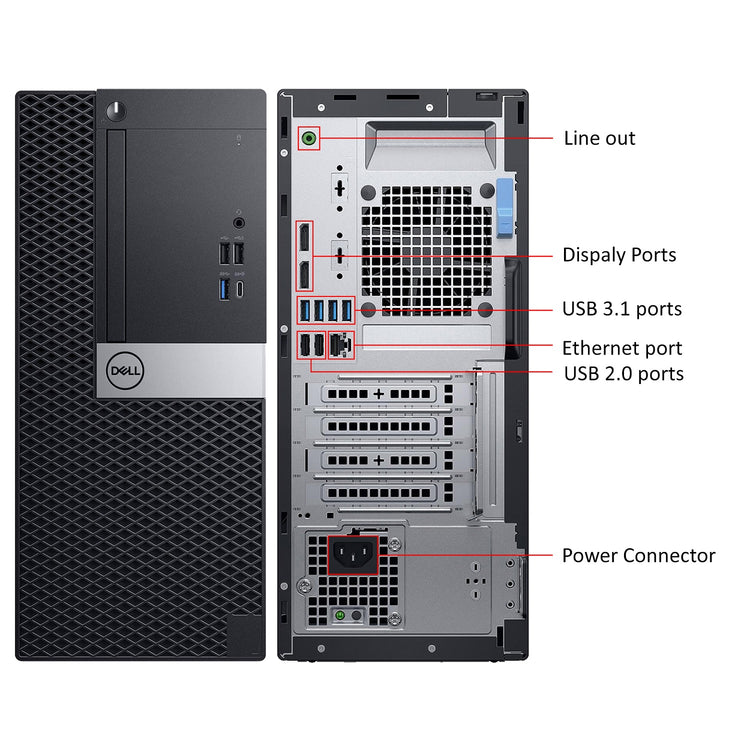 Gaming PC Dell OptiPlex Tower Windows 11 Pro Computer - GeForce RTX 3050 6GB (Intel Hexa-Core i5/ i7 CPU/ 16GB - 32GB DDR4 RAM/ 512GB - 2TB NVMe SSD/ RGB Gaming Keyboard) - Refurbished
