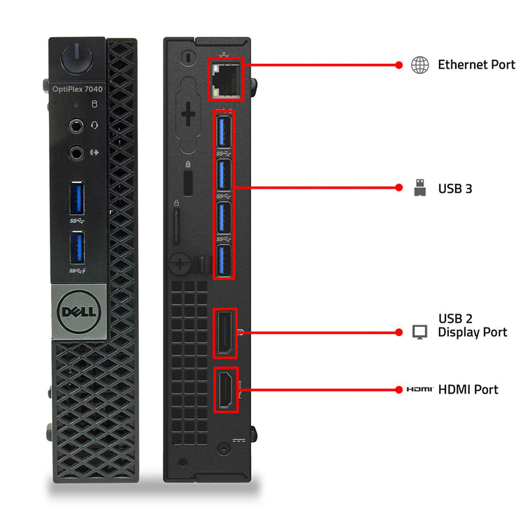 Dell Optiplex 7040 Micro Desktop Computer PC, Intel Quad Core i5 6500T Up to 2.5Ghz, 16GB - 32GB DDR4 RAM, 512GB - 2TB SSD, Wi-Fi, HDMI, DP Windows 10 Pro - Refurbished