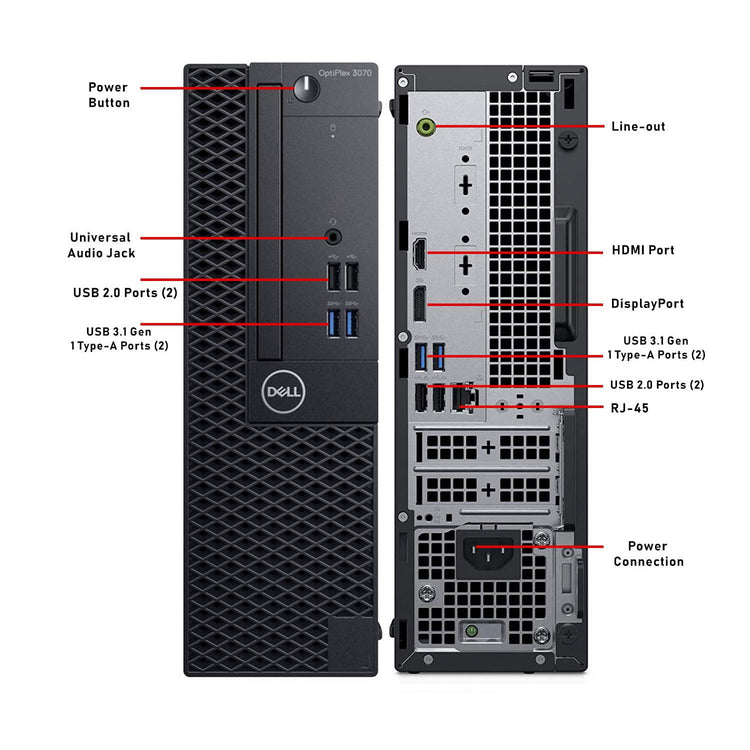 Dell OptiPlex 3070 SFF Desktop Computer PC Combo | 24inch/ 27inch Flat Screen | Intel 9th Gen Hexa-Core i5 up to 4.40 GHz Processor | 16GB - 32 GB RAM | 512GB - 2TB SSD | Windows 11 Pro | Wireless Keyboard and Mouse | WIFI - Refurbished