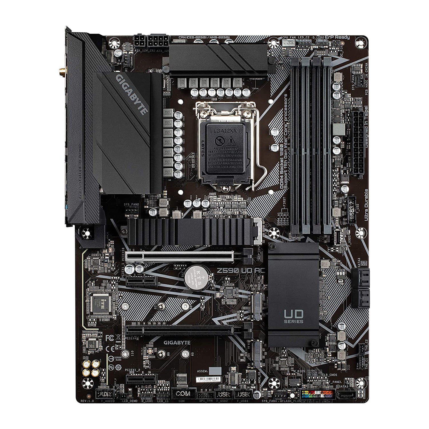 GIGABYTE Z590 Ultra Durable Motherboard ATX, 10th/ 11th Gen Intel Core, LGA 1200 Socket with Direct 12+1 Phases Digital VRM and DrMOS, Thermal Design with Integrated IO Armor, USB TYPE-C, RGB FUSION 2.0, Q-Flash Plus, DP