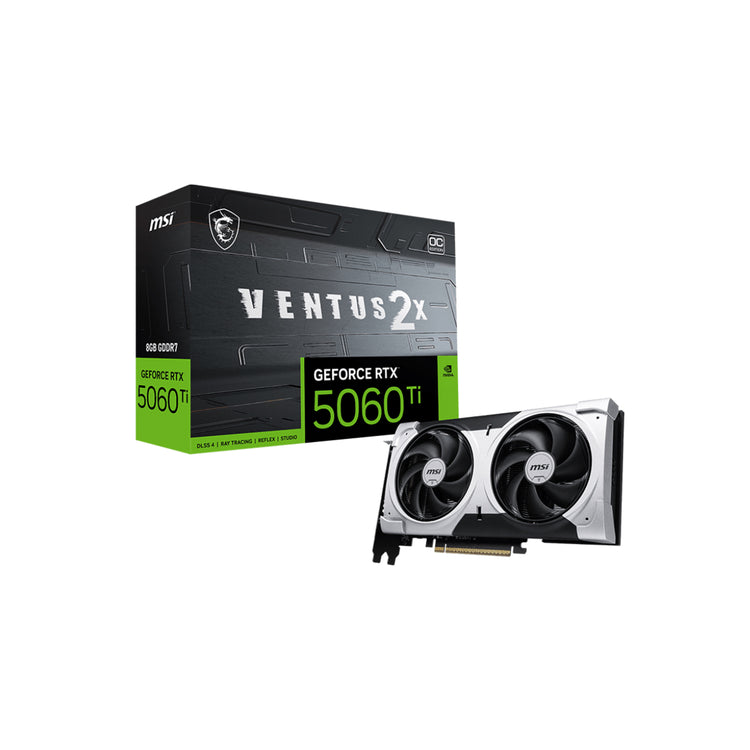 MSI GeForce RTX 5060 Ti 8G VENTUS 2X OC PLUS Graphics Card, 8GB GDDR7, 128-Bit Memory, Dual-Fan Thermal Design With StormForce Fan, Display Port / HDMI - (G506T-8V2CP)
