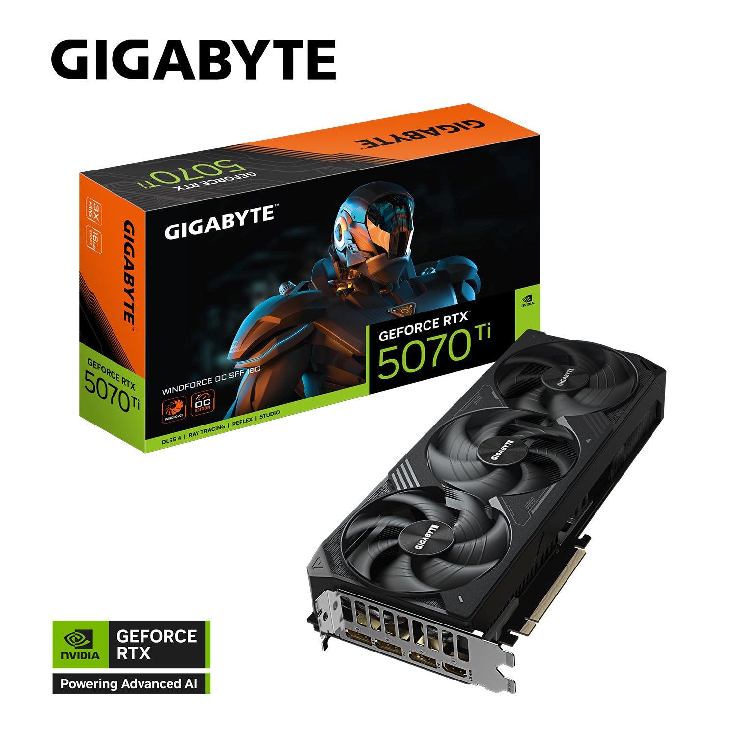 GIGABYTE GeForce RTX 5070 Ti WINDFORCE OC SFF 16G Graphics Card, 16GB GDDR7, 256-Bit Memory, Hawk Fan, 3x Display Port / HDMI - (GV-N507TWF3OC-16GD)