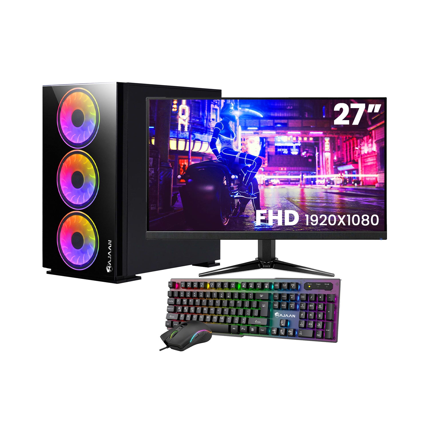 HAJAAN BREZEE Gaming Tower PC - AMD Ryzen 5 5600X, Graphics Card - RX 580 / GTX 1660s / RTX 3050/ 3060/ 5060, 32GB DDR4 RAM, 1TB NVMe - 2TB NVMe M.2 SSD, 24 Inch/ 27 Inch Curved Gaming Monitor, Windows 11 Pro, Gaming keyboard and Mouse