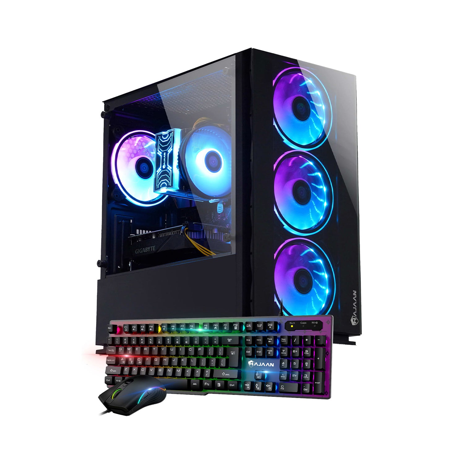 HAJAAN BREZEE Gaming Tower PC - AMD Ryzen 7 5700X / Graphics Card - RX 580, GTX 1660s, RTX 3050, 3060, 4060 / 32GB DDR4 RAM / 1TB NVMe - 2TB NVMe M.2 SSD / Windows 11 Pro / WiFi / Gaming keyboard and Mouse