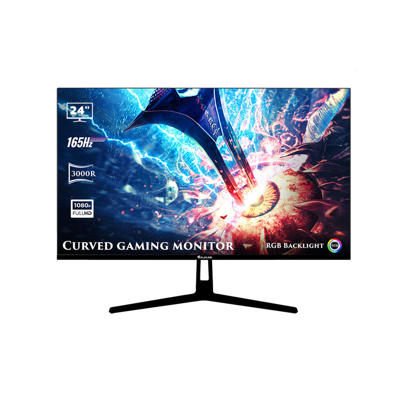 HAJAAN 24” Inch FHD 1080p Curved Gaming Monitor with RGB lighting, 165 Hz Refresh Rate, Tilt Adjustment, Wall Mountable HDMI, DP, USB Ports (X2423C) - 1 Year Warranty