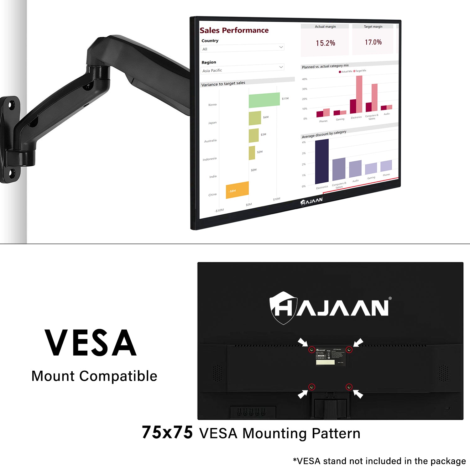 HAJAAN 22” Inch FHD Computer Monitor with Built-in Phone Holder, 75 Refresh Rate, Best for Office & Home, Ergonomic Tilt HDMI, VGA Ports WLED Monitor, FreeSync, Flicker- Free, VESA Mountable (HM220S) - NEW