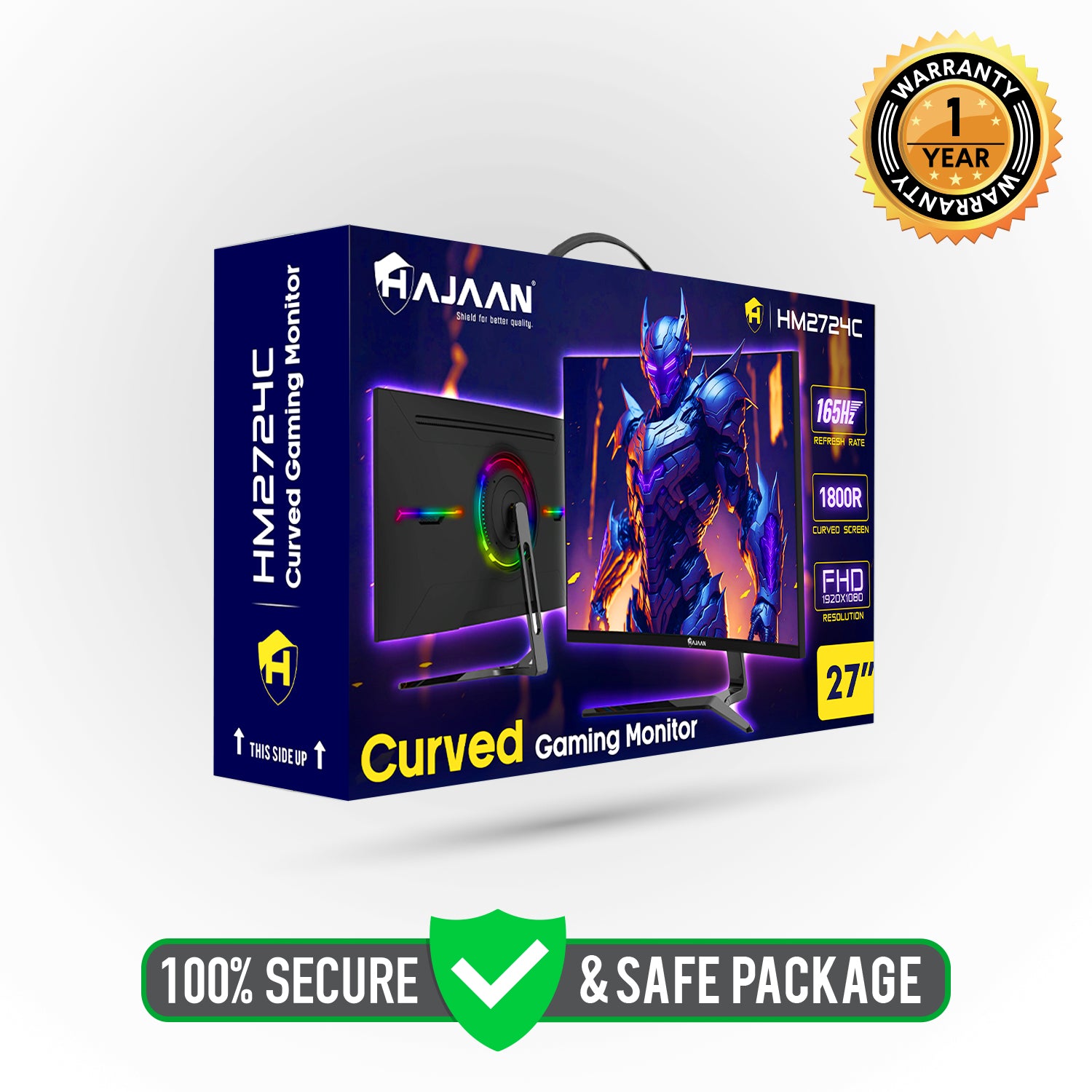 HAJAAN 27” Inch FHD Curved Gaming Monitor with RGB Backlight 165Hz Refresh Rate | VA Panel, Wall Mountable | HDMI, DP, USB (HM2724C)