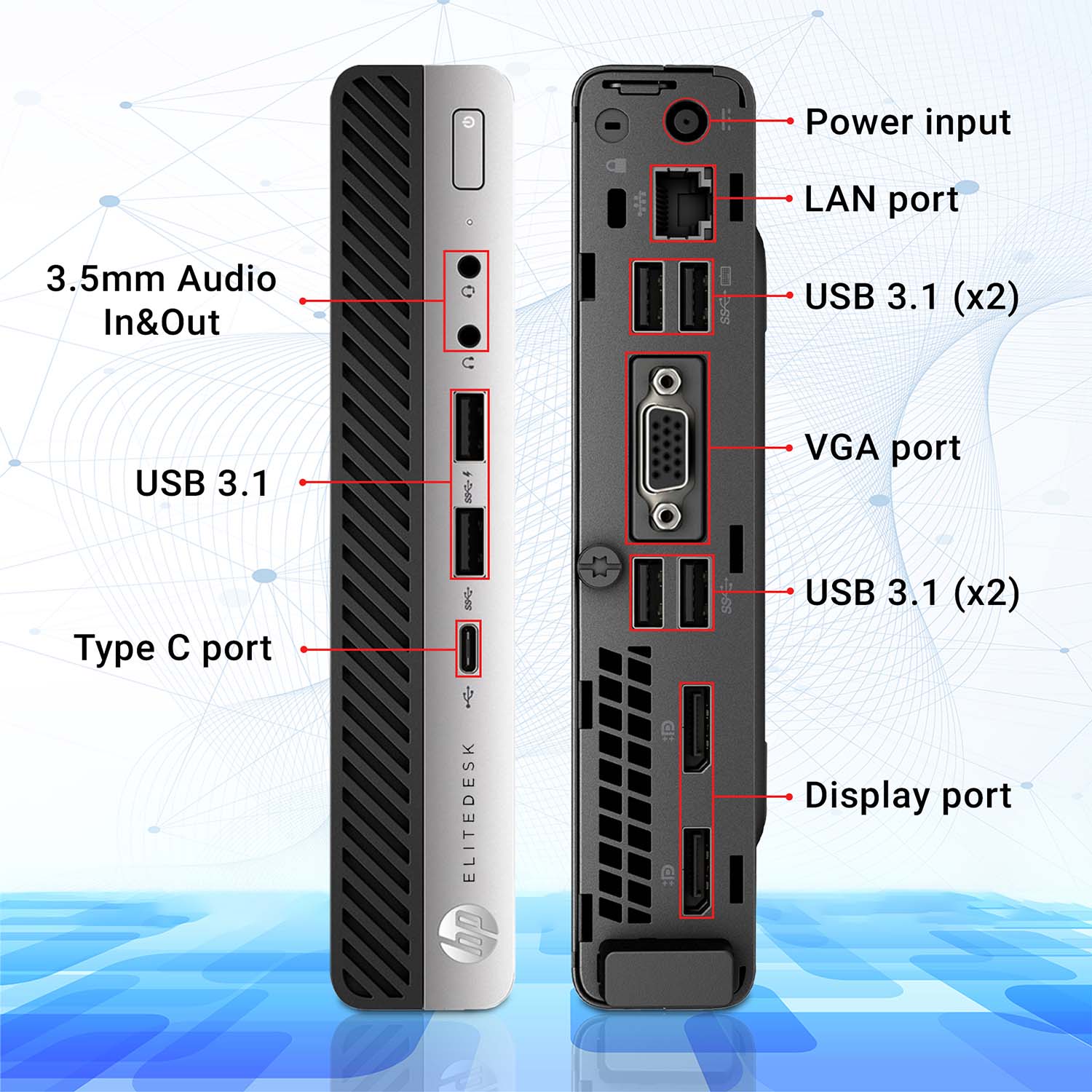 HP EliteDesk 800 G5 Tiny High Performance Desktop PC (Intel Core i5 - 9th Gen Processor / 16GB DDR4 RAM / 512GB SSD / Windows 11 Pro) Wireless Keyboard and Mouse - Refurbished