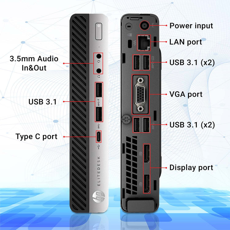 HP EliteDesk 800 G5 Tiny High Performance Desktop PC (Intel Core i5 - 9th Gen Processor / 16GB DDR4 RAM / 512GB SSD / Windows 11 Pro) Wireless Keyboard and Mouse - Refurbished