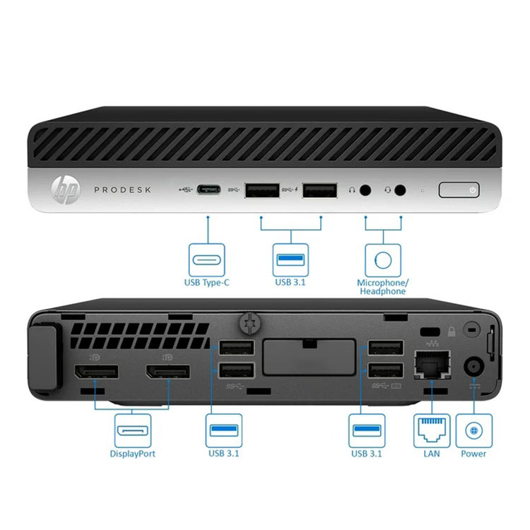 HP ProDesk 600 G5 Tiny Desktop Computer PC, Intel Core i5/i7 - 9th Gen Processor, 16GB - 32GB DDR4 RAM, 512GB - 2TB SSD, Windows 11 Pro, Wireless Keyboard and Mouse - Refurbished