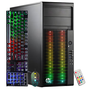 HP RGB Tower Workstation Desktop Computer - Intel Quad I7 upto 4.0GHz 32GB RAM/ 1TB SSD/ RX 550, GT1030, GTX1050Ti, GTX1650/ Windows 10 Pro Gaming Keyboard and Mouse - Refurbished