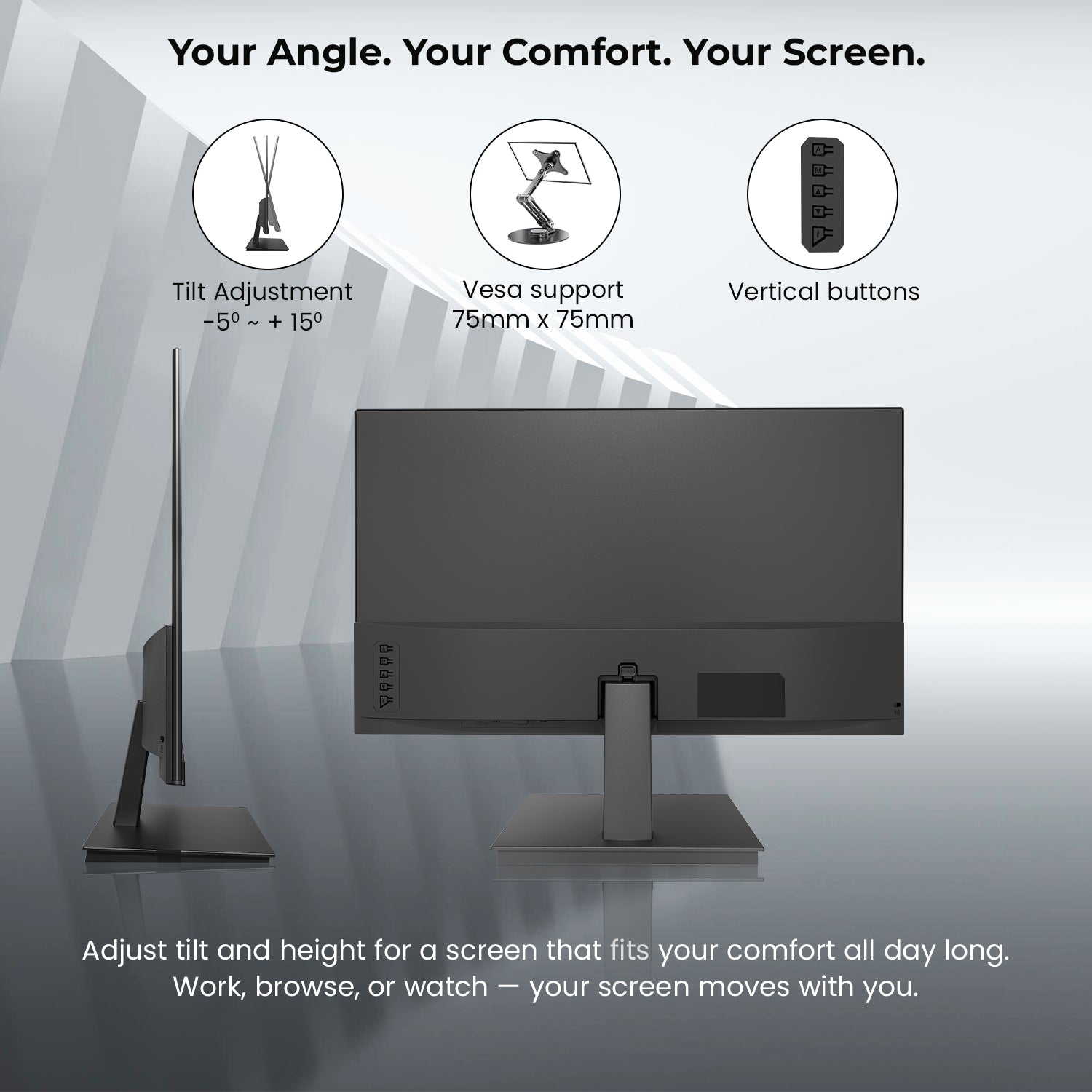 HAJAAN S2425V - 24 Inch FHD Flat Monitor - 100Hz Refresh Rate, Tilt Adjustment, VESA, HDMI / VGA - Office & Home Use