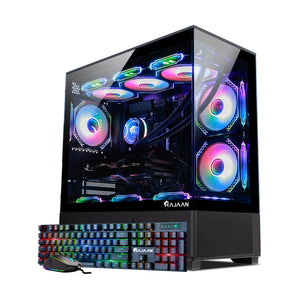 HAJAAN SuperX Liquid Cooled Gaming PC Tower Desktop - MSI 27-inch Curved Gaming Monitor Combo -  32GB DDR4 RAM - 1TB NVMe SSD - Wifi 6 - Bluetooth - Windows 11 Pro