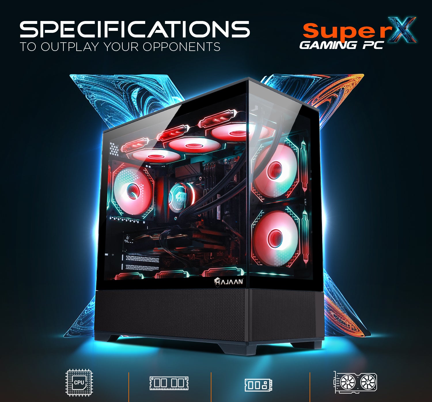 HAJAAN SuperX Liquid Cooled Gaming PC Tower Desktop - MSI 27-inch Curved Gaming Monitor Combo -  64GB DDR4 RAM - 2TB NVMe SSD - Wifi 6 - Bluetooth - Windows 11 Pro