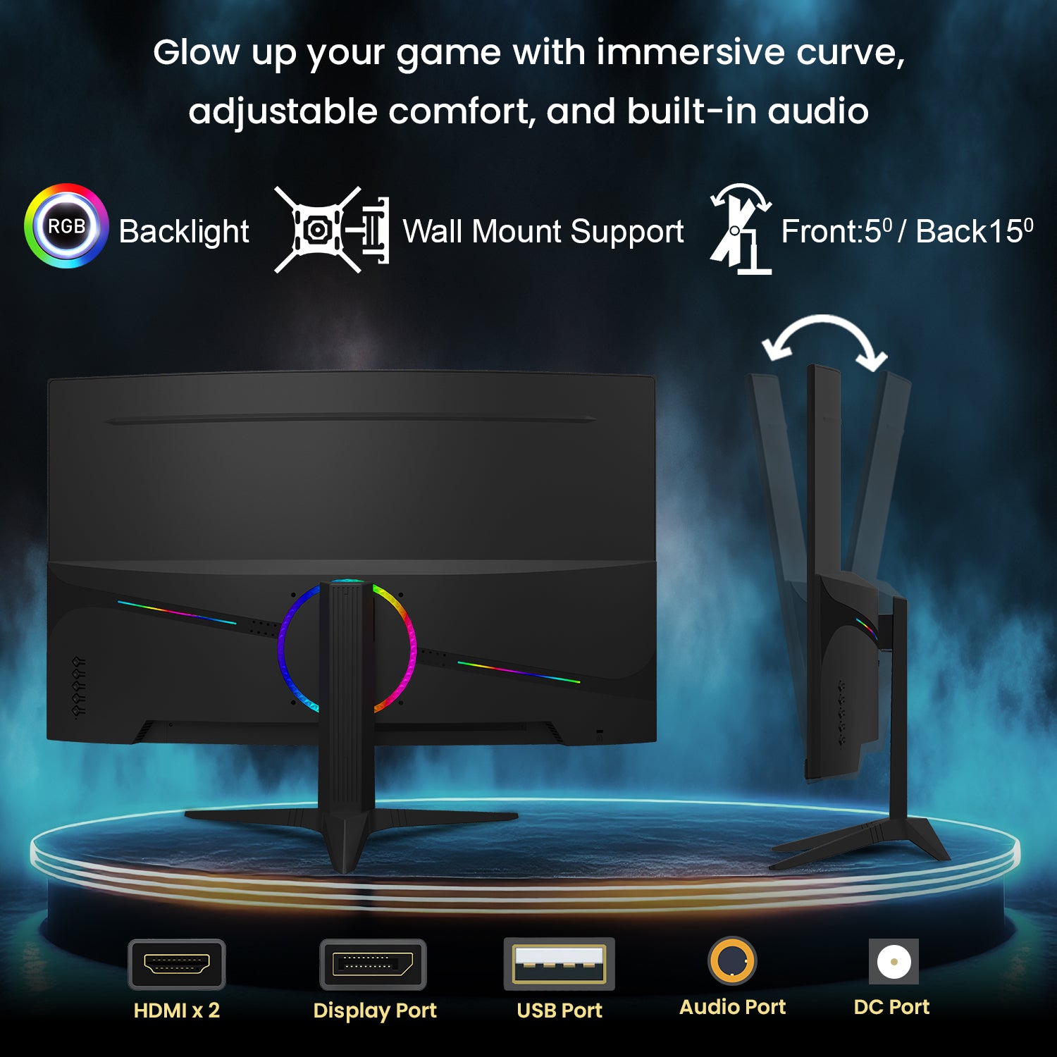 HAJAAN 27 Inch FHD Curved Gaming Monitor with RGB Backlight - 200Hz Refresh Rate | VA Panel With Wall Mount Support | HDMI, DP, USB Port - (X2725C)