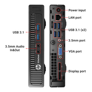 HP EliteDesk 800 G1 Mini Home/ Office Desktop Computer Tiny PC (Intel Core i5 up to 3.60 GHz CPU/ 8GB - 16GB RAM/ 256GB - 1TB SSD/ Windows 10 Pro/ Wireless Keyboard Mouse/ WIFI/ Bluetooth) - Refurbished