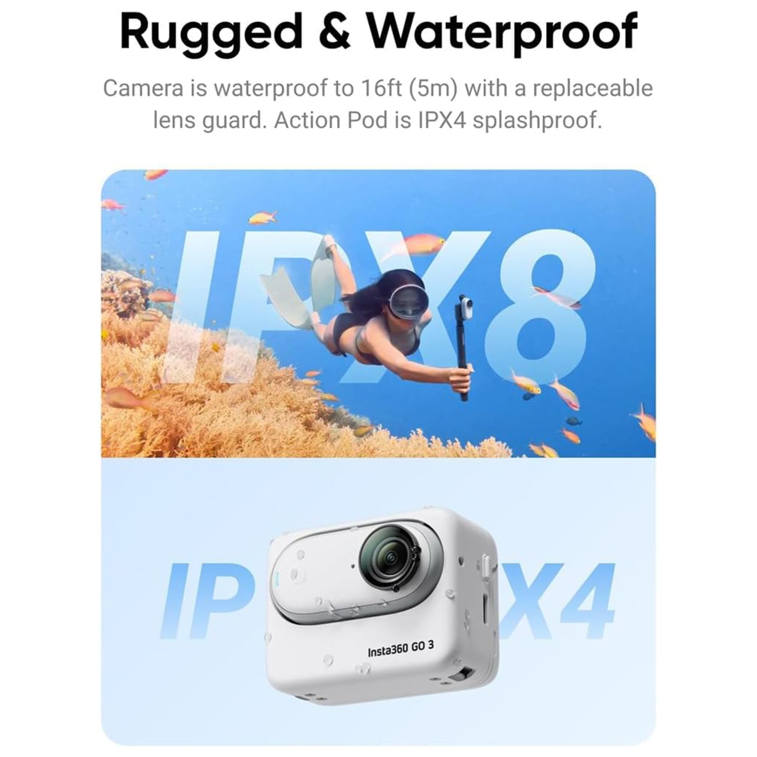 Insta360 GO 3 (Arctic White) - 64GB Storage Tiny Mighty 2.7K Action Vlogging Camera, Portable And Mount AnyWhere, IPX8 Waterproof Up to 16ft - (CINSABKA_GO301)