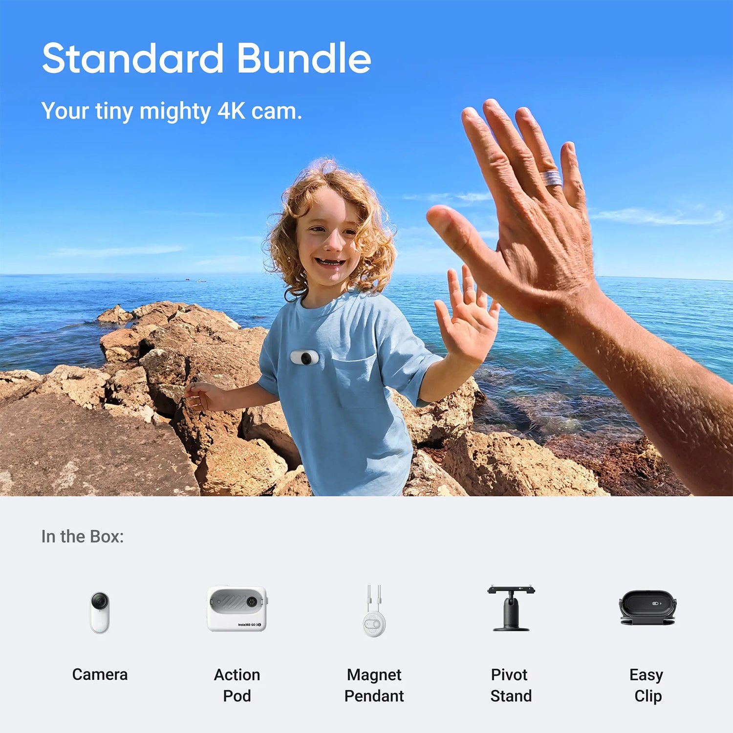 Insta360 GO 3S Standard Bundle - 64GB - 128GB Storage Tiny Mighty 4K Action Camera, Portable And Mount AnyWhere - Arctic White / Midnight Black