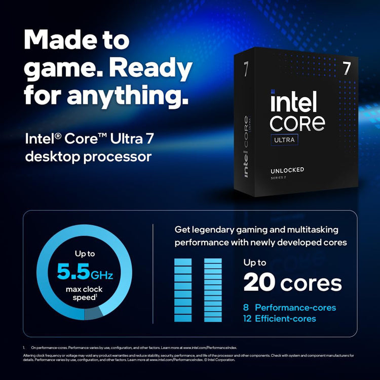 Intel Core Ultra 7 Processor 265K - 20 Cores(8P+12E) Up to 5.50 GHz, 30 MB Intel Smart Cache, LGA 1851 - BX80768265K