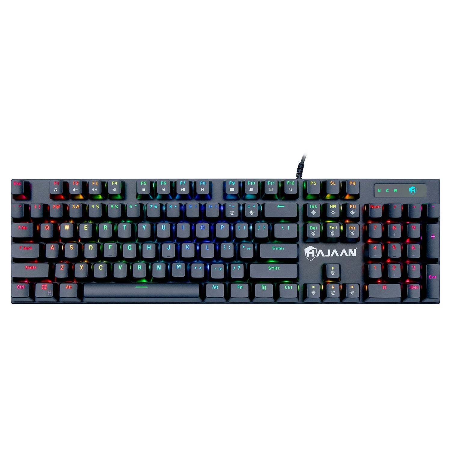 HAJAAN HK620-GM Wired Mechanical Gaming Keyboard RGB Backlit USB Wired Keyboard with Blue Switches, Full Anti-Ghosting 104 Keys, for Desktop PC -Black