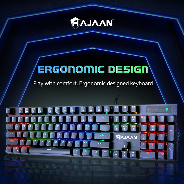 HAJAAN Wired Mechanical Gaming Keyboard and Mouse Combo RGB Backlit Gaming Keyboard with Anti-Ghosting 104 Keys and Blue Switch, RGB Gaming Mouse Up to 7200 DPI for Windows PC Gamers - (Black)