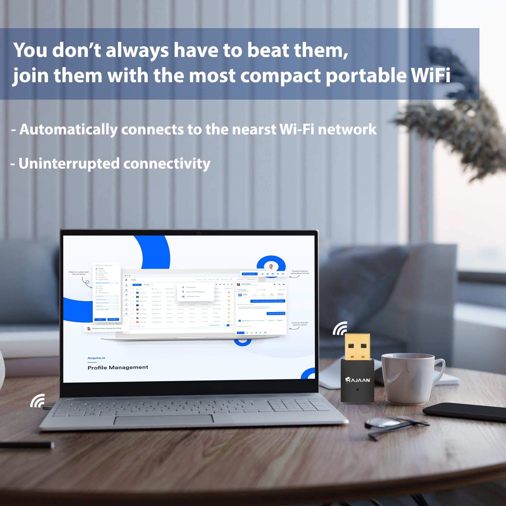 HAJAAN 300Mbps USB WiFi Adapter Plug and Play WiFi Dongle for PC Desktop, Laptop, Wireless Network Adapter Support Windows 10, 8, 7, Vista, XP, Mac OS