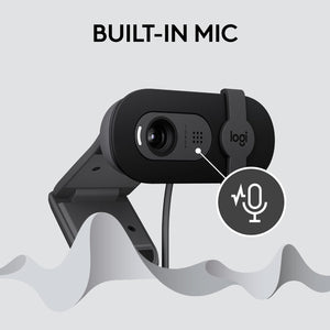 Logitech Brio 101 Full HD 1080p Webcam Made for Meetings and Works for Streaming, Works with Zoom, Microsoft Teams, Auto-light balance, Built-in Mic, Shutter - Black