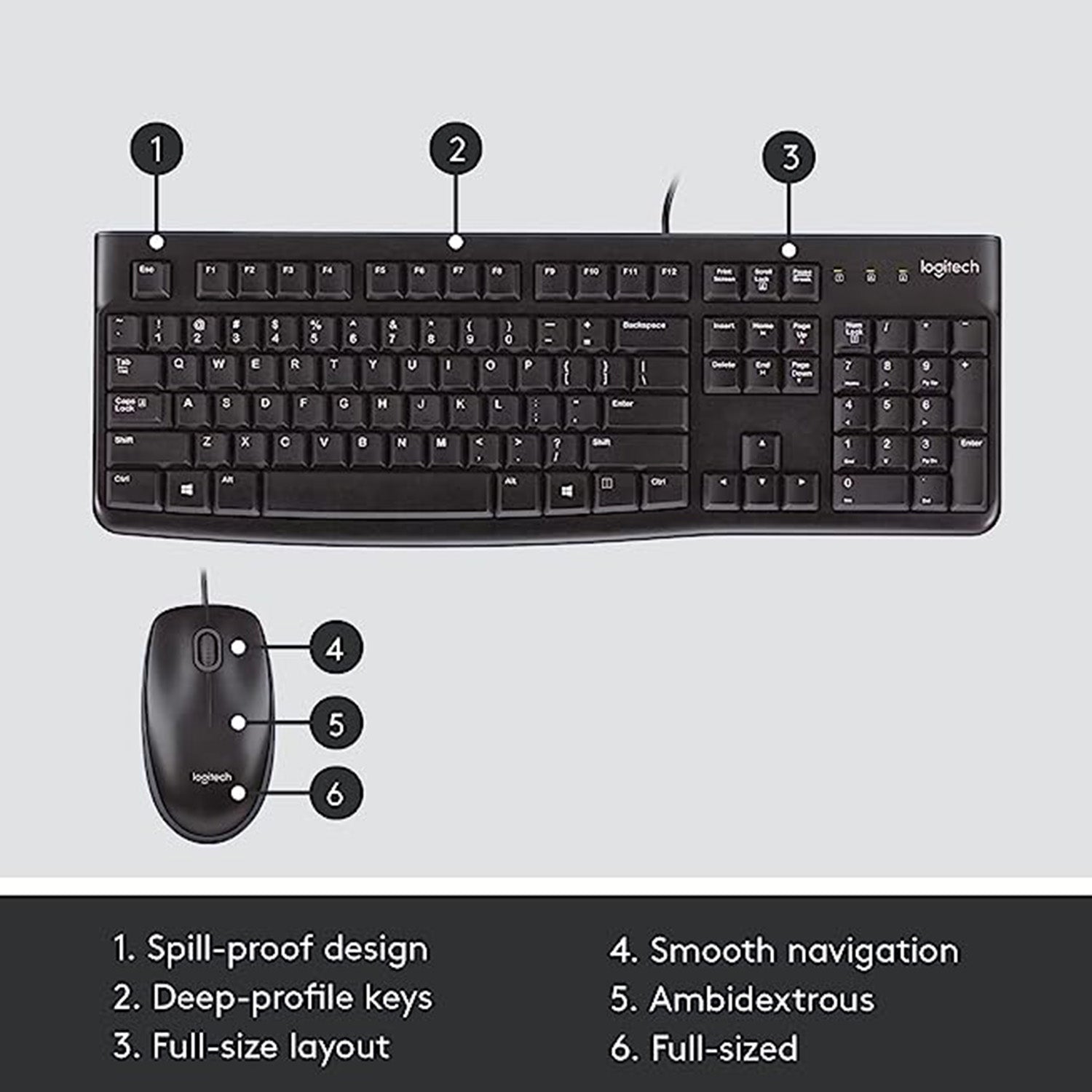 Logitech MK120 USB Keyboard and Mouse combo - Spill Resistant Design, Optical mouse, USB Plug-and-Play, Compatible with PC & Laptop (920-002565)