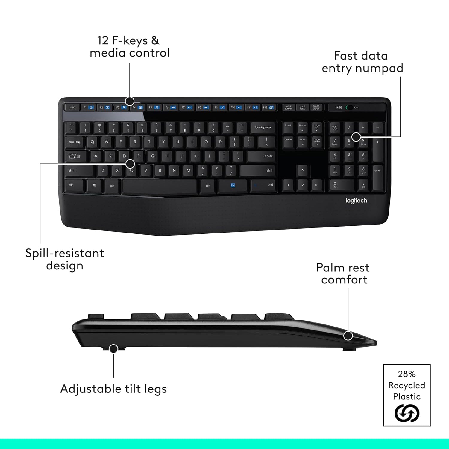 Logitech MK345 Comfort Wireless Keyboard and Mouse Combo For Windows and Chrome OS - Spill Resistant Design, 2.4GHz Wireless USB Receiver | Black - (920-006481)