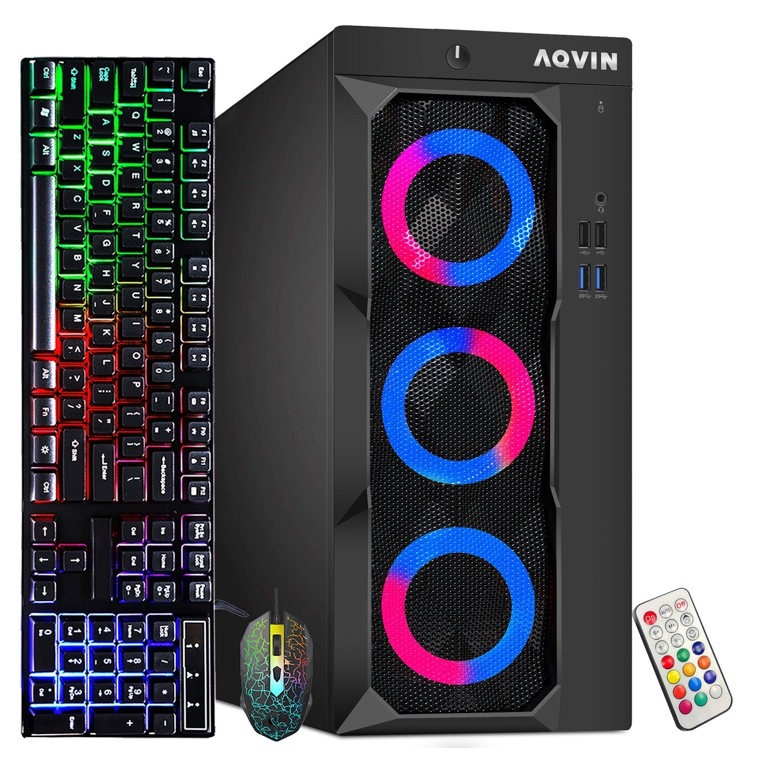 AQVIN Tower Desktop Computer Windows 11 Pro Gaming PC, 27-inch Curved Gaming Monitor, Intel Core i5 - i7 8th Gen CPU,  32GB DDR4 RAM, 1TB SSD, RX 550/GTX1630/1050Ti/1650 HDMI, WIFI - Refurbished