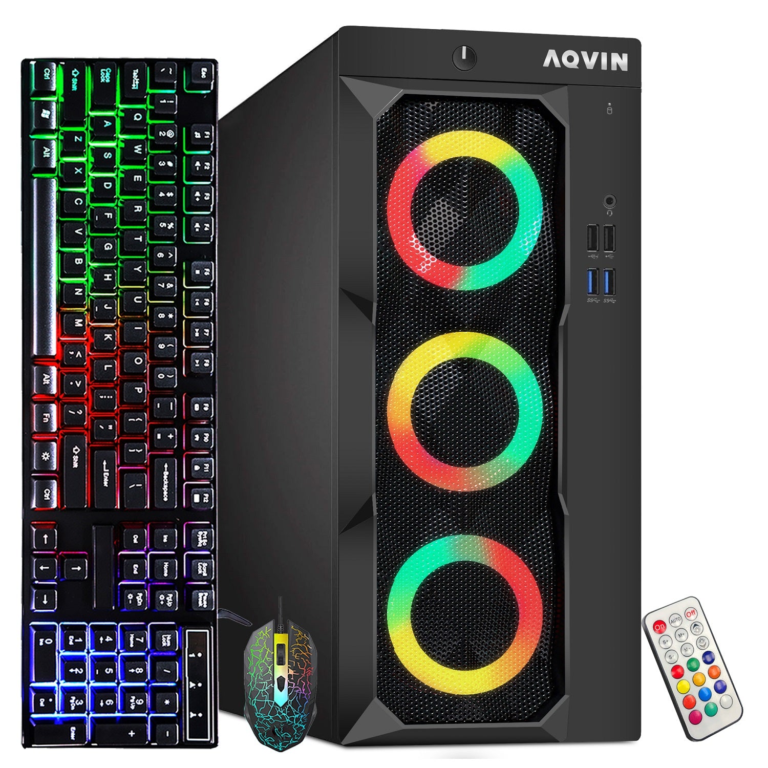 AQVIN Gaming Desktop Computer Tower PC, Intel Core i5 - i7 8th Gen CPU,  32GB DDR4 RAM, 1TB SSD Storage, RX 550/GTX1630/1050Ti/1650, Windows 11 Pro, RGB Keyboard and Mouse - Refurbished