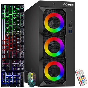 Gaming Desktop AQVIN Computer Tower PC, Intel Core i7 - 6th/ 7th CPU, 32GB DDR4 RAM, 1TB SSD Storage, RX 550/GTX1630/1050Ti/1650, Windows 10 Pro, RGB Keyboard and Mouse - Refurbished