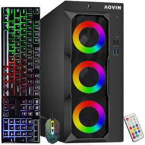 Gaming PC AQVIN Computer Tower PC, 27-inch Curved Gaming Monitor, Intel Core i7 - 6th/ 7th CPU,  32GB DDR4 RAM, 1TB SSD, RX 550/GTX1630/1050Ti/1650 HDMI, Windows 10 Pro, WIFI - Refurbished