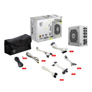 MSI MAG 850W Power Supply 80+Gold Fully Modular - Fluid Dynamic Bearing With PCle Gen 5.0 Ready - White/Black