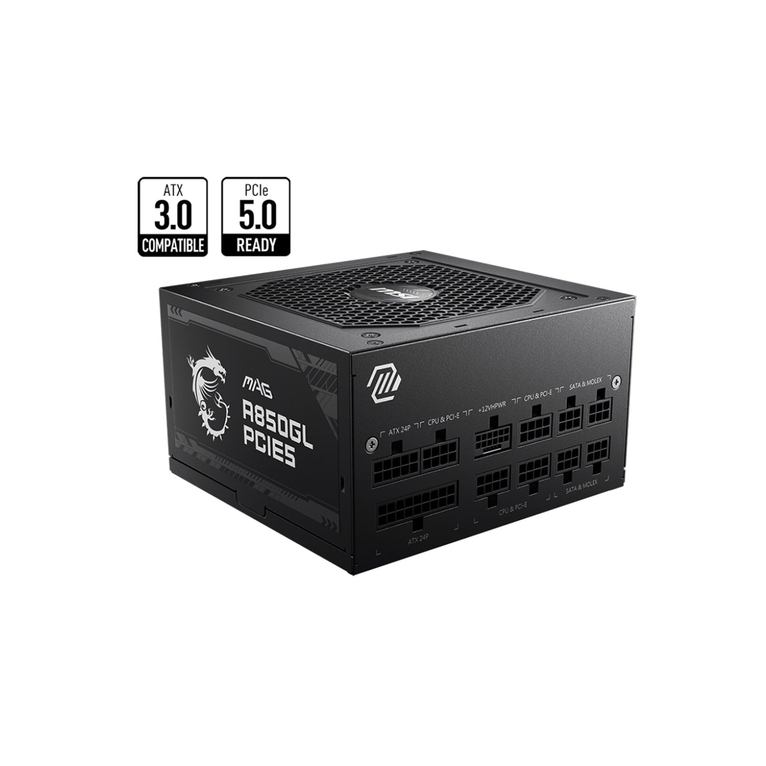 MSI MAG 850W Power Supply 80+Gold Fully Modular - Fluid Dynamic Bearing With PCle Gen 5.0 Ready - White/Black