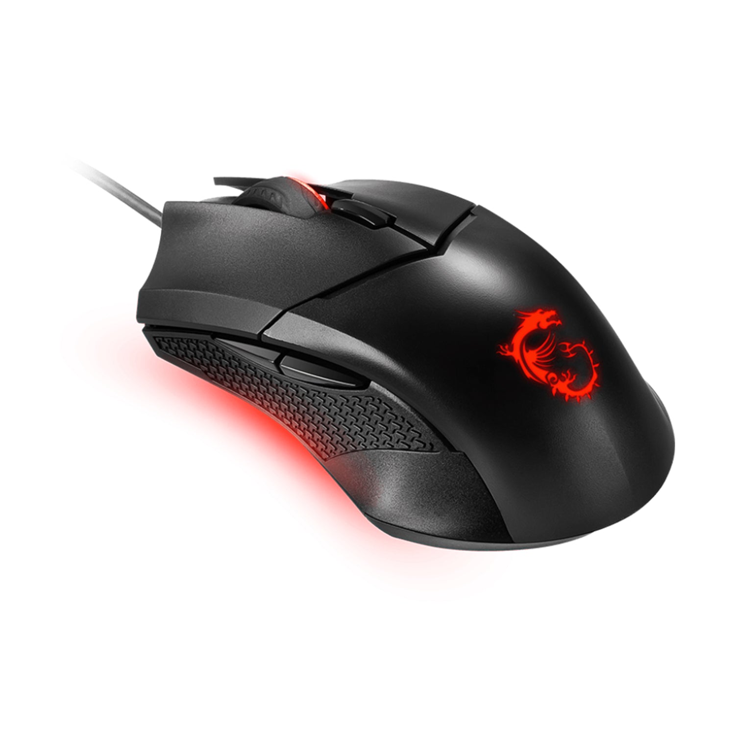 MSI Clutch GM08 Gaming Wired Mouse - Accurate Optical Sensor With Dragon Scale Design Side Grips, On The Fly DPI Changing With Red LED - Black