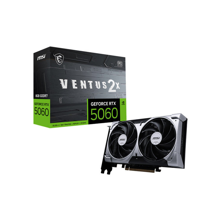 MSI GeForce RTX 5060 8G VENTUS 2X OC Graphics Card, 8GB GDDR7, 128-Bit Memory, Dual-Fan Thermal Design With TORX Fan 5.0, 3x Display Port / HDMI - (G5060-8V2C)