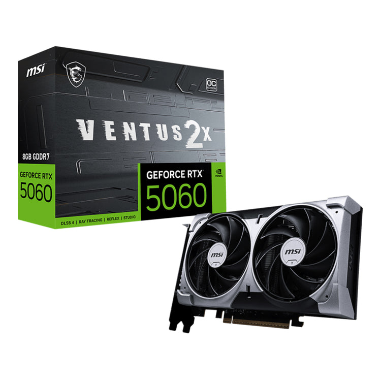 MSI GeForce RTX 5060 8G VENTUS 2X OC Graphics Card, 8GB GDDR7, 128-Bit Memory, Dual-Fan Thermal Design With TORX Fan 5.0, 3x Display Port / HDMI - (G5060-8V2C)