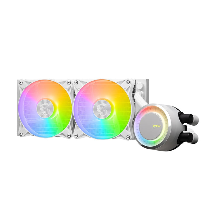 MSI MAG CoreLiquid E240 CPU Liquid Cooler - ARGB Fan Lighting With 240 mm Radiator Size, Water Cooling Tube Material - White