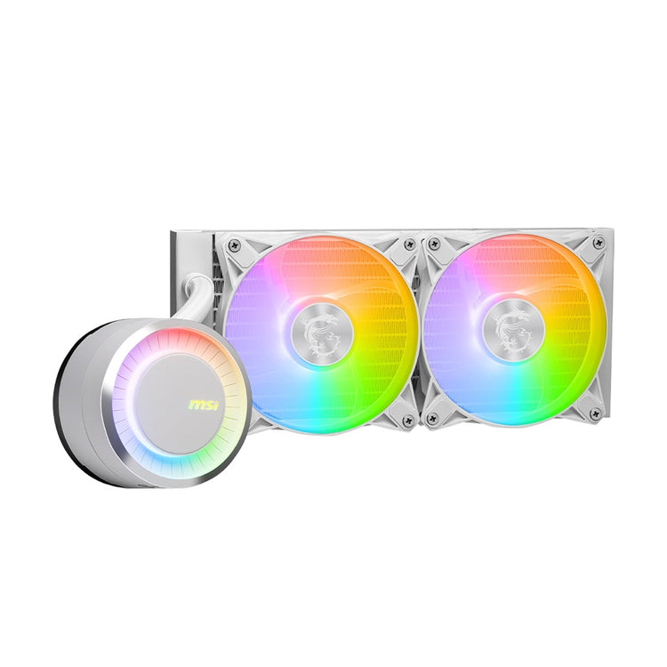 MSI MAG CoreLiquid E240 CPU Liquid Cooler - ARGB Fan Lighting With 240 mm Radiator Size, Water Cooling Tube Material - White