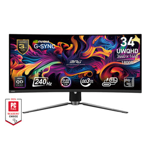 MSI MPG 341CQPX QD-OLED 34" (UWQHD) Gaming Monitor - 240Hz Refresh Rate, QD-OLED Panel, Anti-Reflection Frameless Design With, 2x HDMI / Display Port